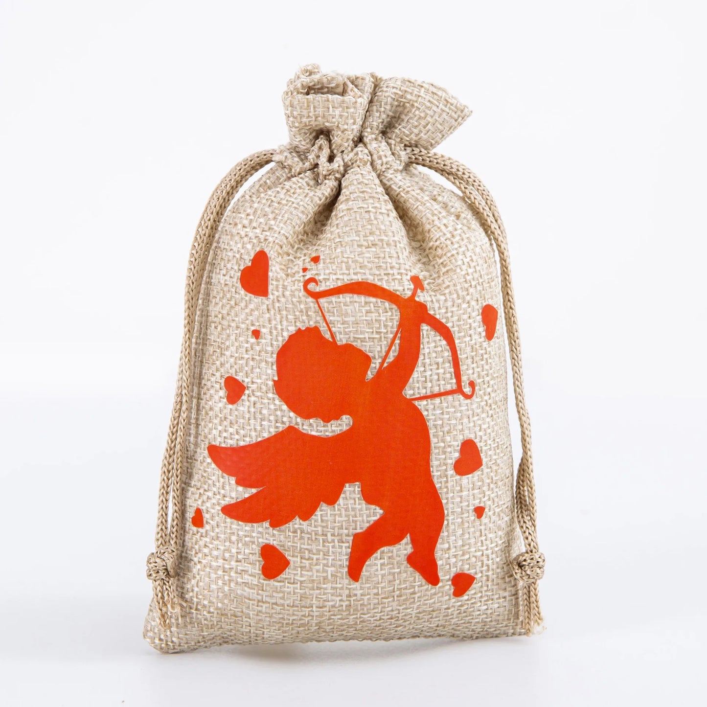 1Pcs Valentine’s Day Linen Drawstring Bags Candy Biscuits Pouchs Burlap Jewelry Storage Bags Wedding Favors Gift Packaging Bags