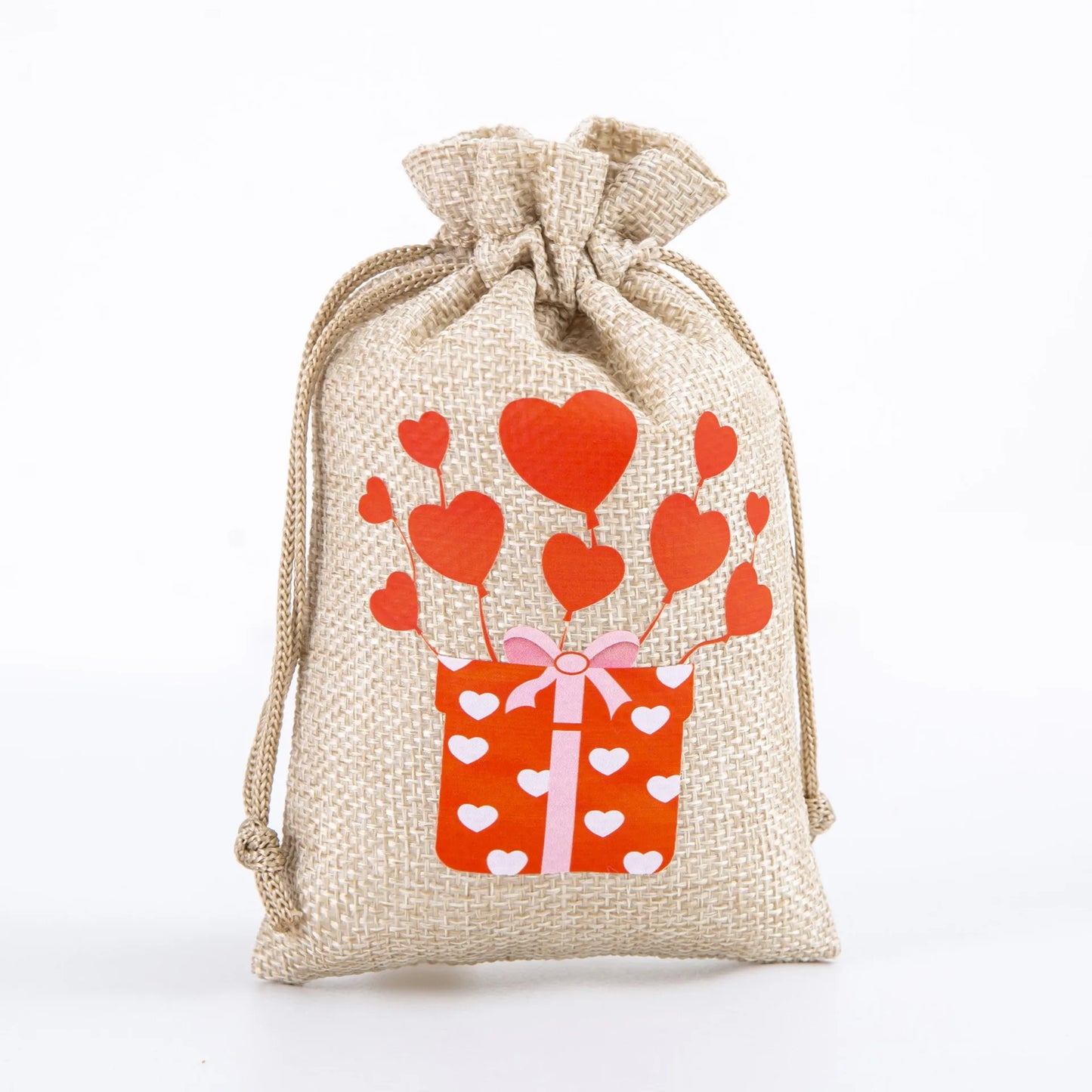 1Pcs Valentine’s Day Linen Drawstring Bags Candy Biscuits Pouchs Burlap Jewelry Storage Bags Wedding Favors Gift Packaging Bags