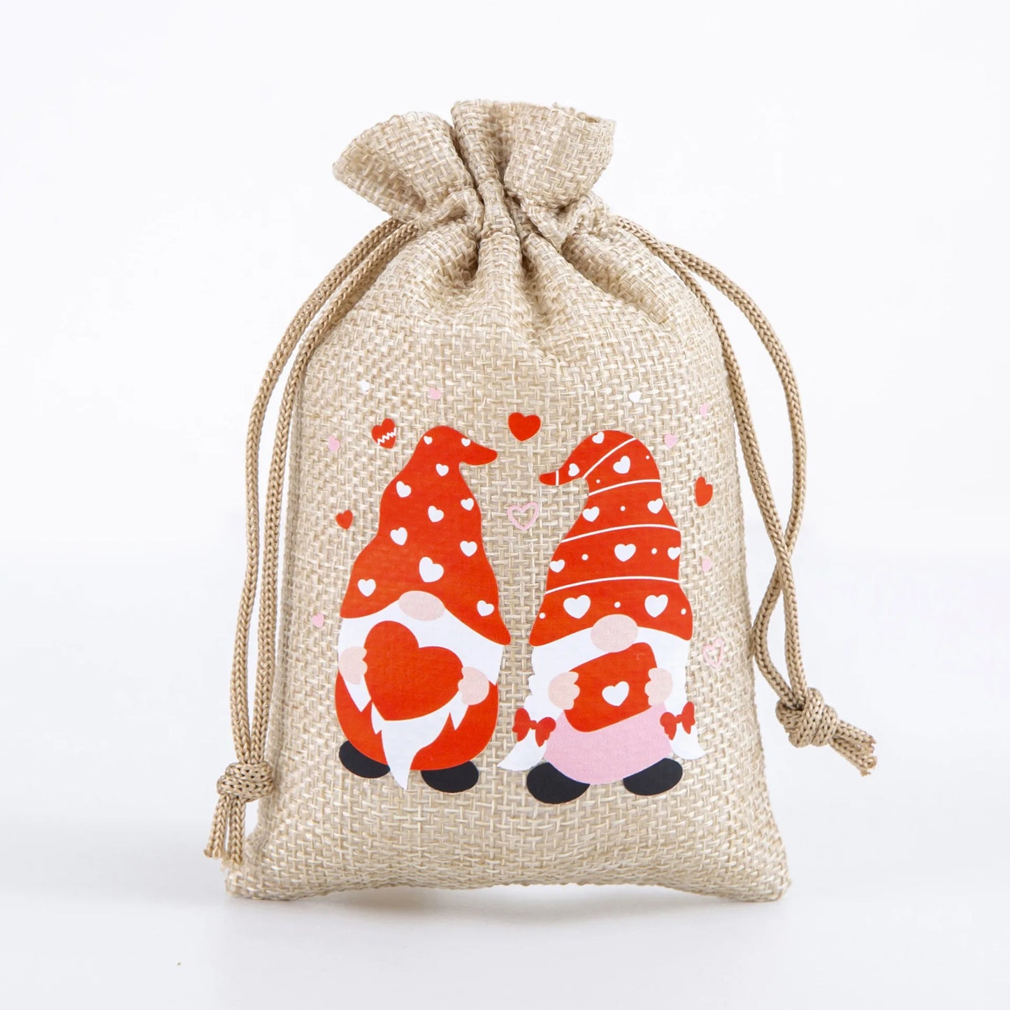 1Pcs Valentine’s Day Linen Drawstring Bags Candy Biscuits Pouchs Burlap Jewelry Storage Bags Wedding Favors Gift Packaging Bags