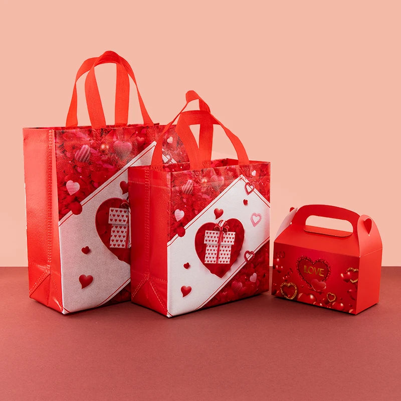 StoBag, Valentine’s Day Non Woven Gift Bags, Set of 12/30, Eco-Friendly and Perfect for Romantic Occasions, Packing Presents