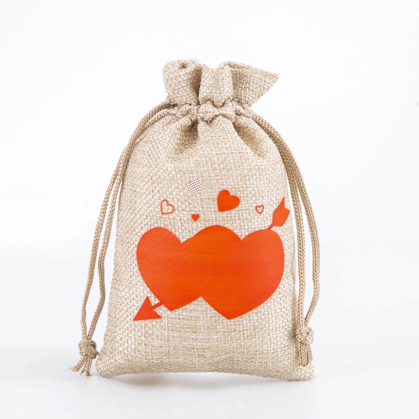 1Pcs Valentine’s Day Linen Drawstring Bags Candy Biscuits Pouchs Burlap Jewelry Storage Bags Wedding Favors Gift Packaging Bags