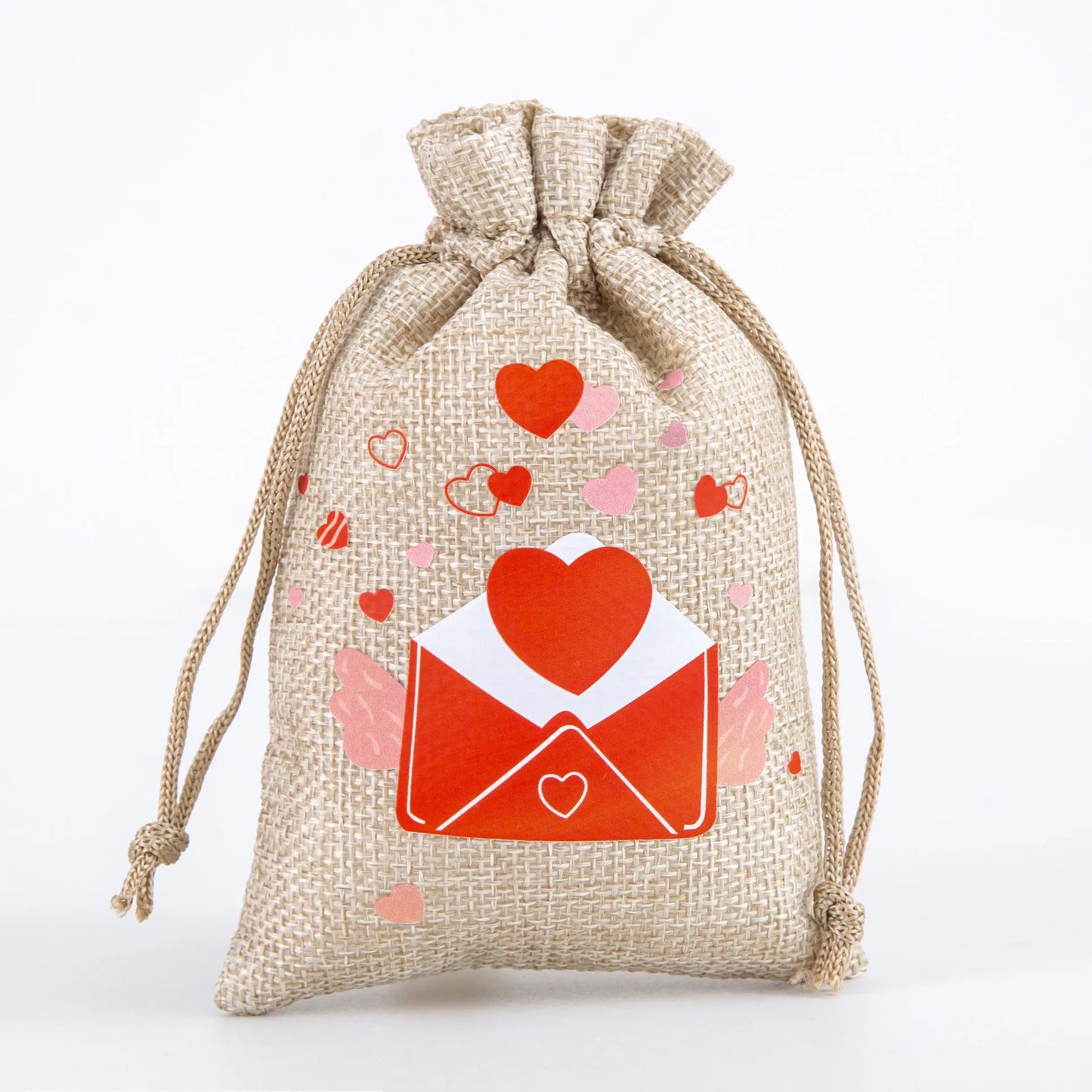 1Pcs Valentine’s Day Linen Drawstring Bags Candy Biscuits Pouchs Burlap Jewelry Storage Bags Wedding Favors Gift Packaging Bags