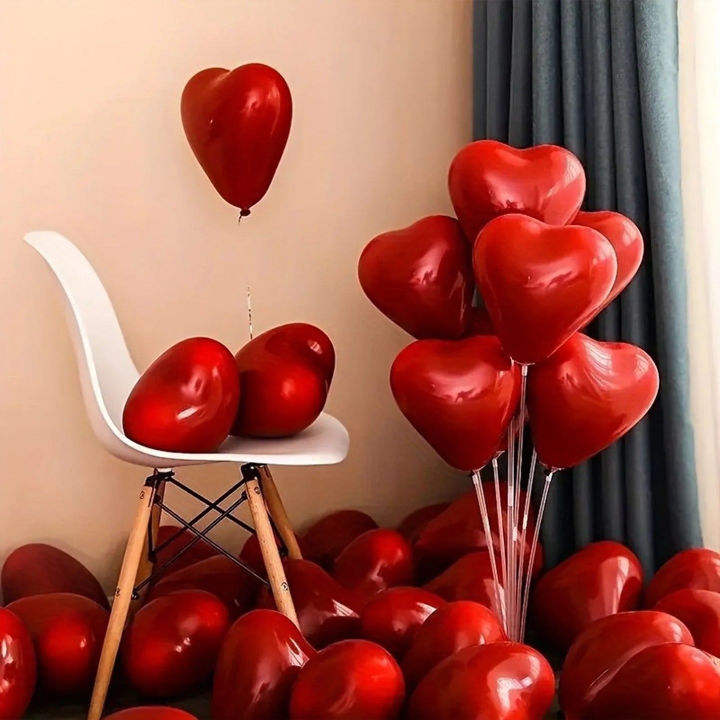 100pcs Valentine‘s Day Balloon Set Red Heart Shaped Wedding Party