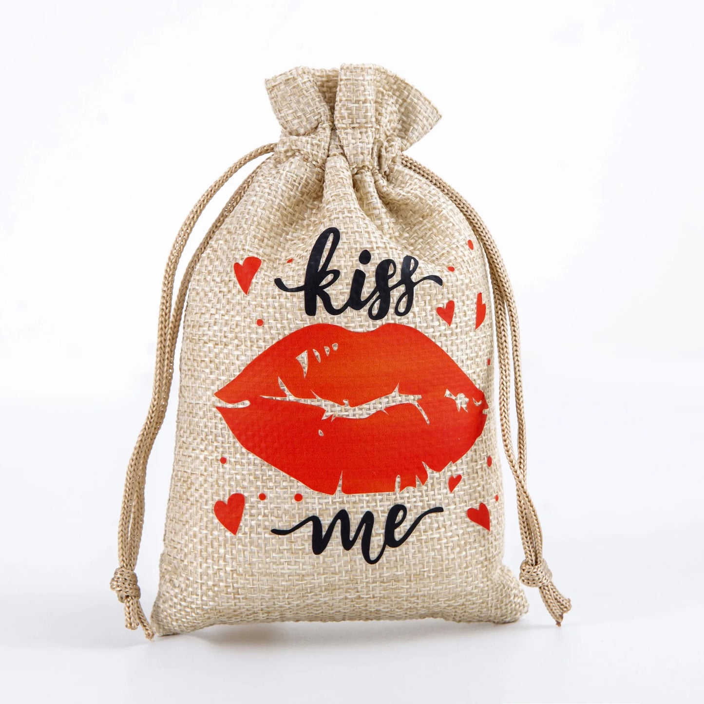 1Pcs Valentine’s Day Linen Drawstring Bags Candy Biscuits Pouchs Burlap Jewelry Storage Bags Wedding Favors Gift Packaging Bags