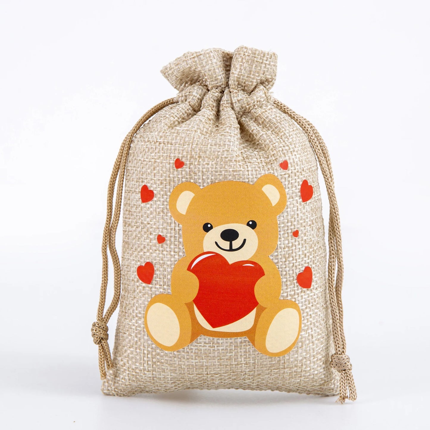 1Pcs Valentine’s Day Linen Drawstring Bags Candy Biscuits Pouchs Burlap Jewelry Storage Bags Wedding Favors Gift Packaging Bags