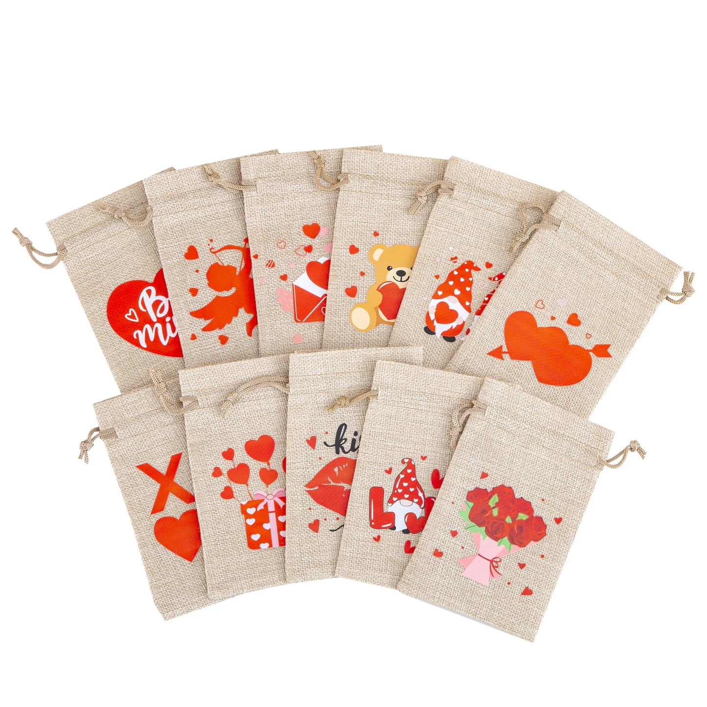 1Pcs Valentine’s Day Linen Drawstring Bags Candy Biscuits Pouchs Burlap Jewelry Storage Bags Wedding Favors Gift Packaging Bags